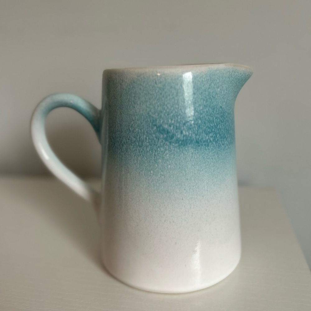 Artisan Teal and White Ceramic Pitcher